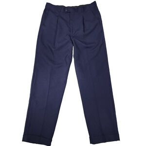 Bagazio Dress Pants Mens 40 (Fit 38) Pleated Cuffed Navy Blue Trousers Slacks